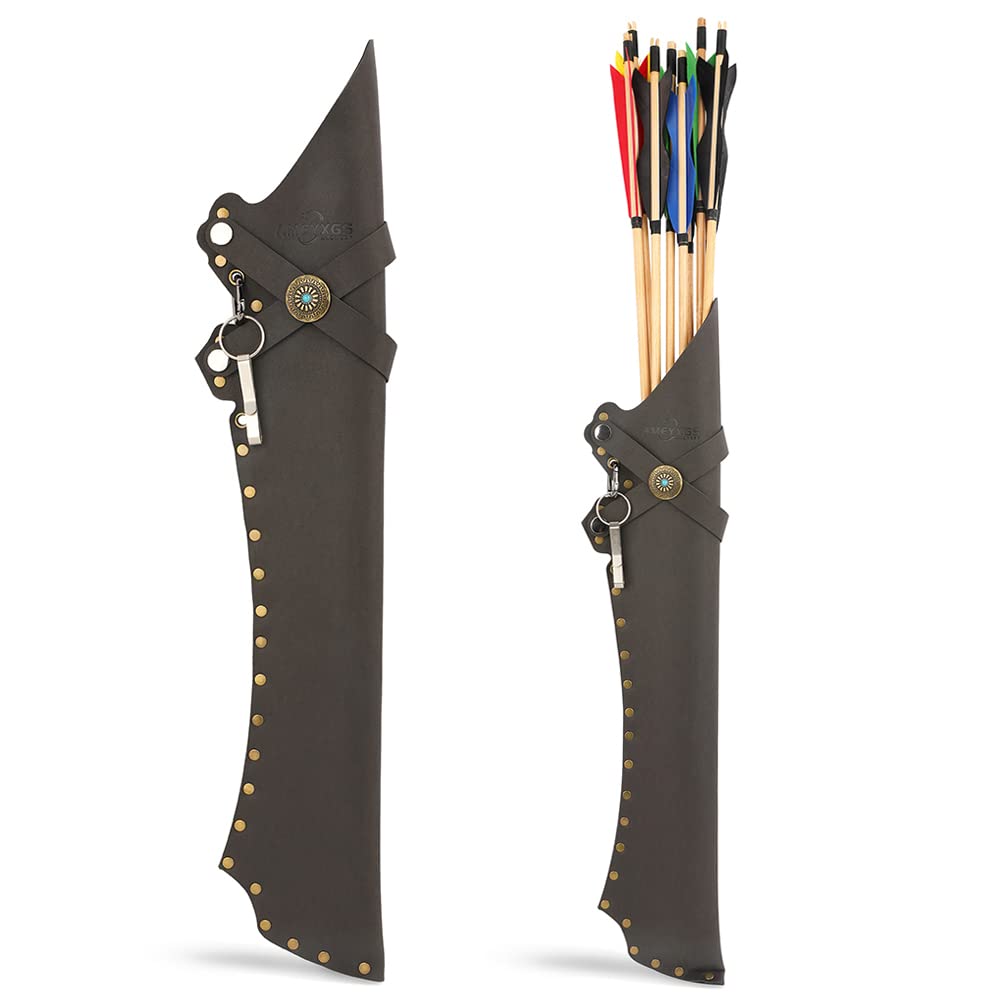 Archery Hip Quiver Waist Hanged Arrow Quiver Adjustable LH/RH Arrows Holder Bag Side Quiver for Recurve Bow Traditional Longbow Hunting Shooting (Black)