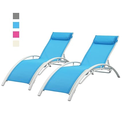 Doit Outdoor Patio Lounge Chairs Set Of 2 Patio Reclining Adjustable Chaise Lounge Lounge Chairs For Pool Area Foldable Lounge Chairs Outdoor Blue