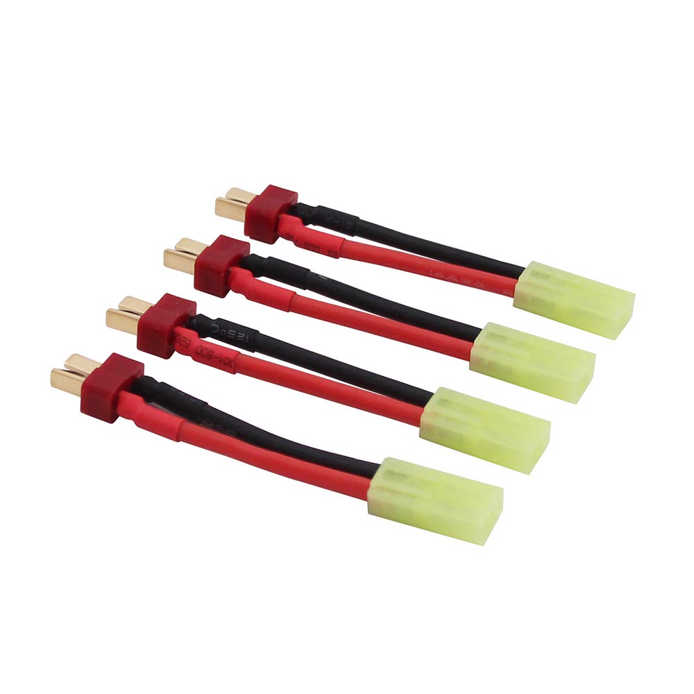 BDHI 4pcs compatible with Mini Tamiya Female to Male T-Plug Deans Style Convert Adapter with 5cm 14awg Wire(B146-4)