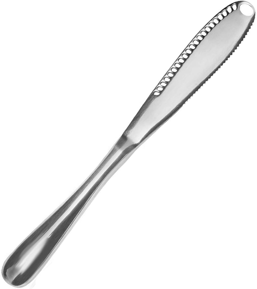 ONEVER Stainless Steel Butter Knife, 3 in 1 Cheese Spreader Slicer and Butter Curler Knife with Serrated Edge for Kitchen Cake, Easy to Use