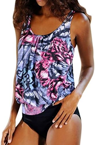Bikini Set Women,Rian Women Plus Size Printed Tankini Sexy Mid Waist Swimwear Skinny Swimsuit (Purple, 2XL)