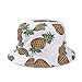 Girls Ladies Headwear Pineapple Pattern Wide Rim Flat top Fishing Bucket Hat Sun Hat (White)