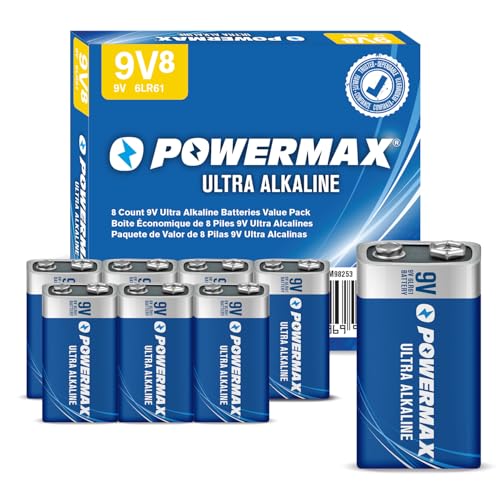 Powermax 8-Count 9V Batteries, Ultra Long Lasting Alkaline Battery for Home and…