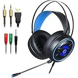 Gaming Headset with Mic and Changeable LED Light for Laptop Computer, Cellphone, PS4 and Son on, DLAND 3.5mm Wired Noise Isolations Gaming Headphones- Volume Control.