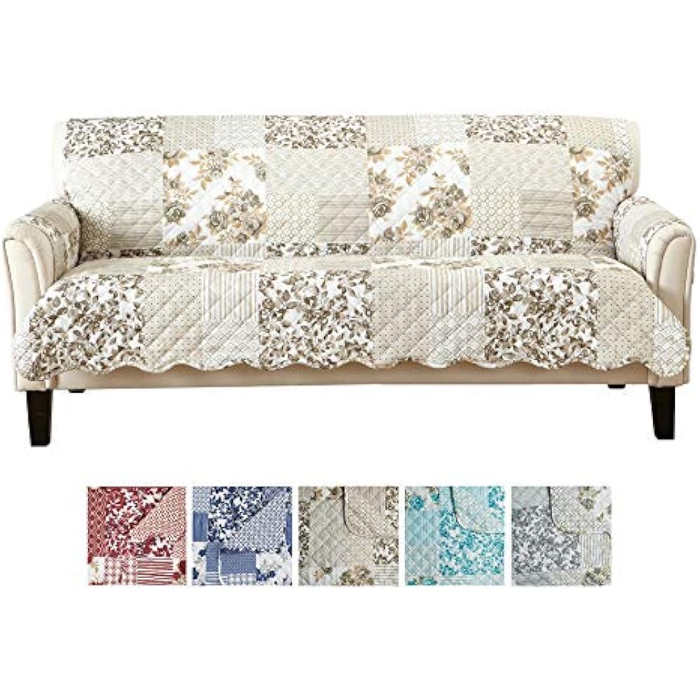 Patchwork Scalloped Printed Furniture Protector. Stain Resistant Couch