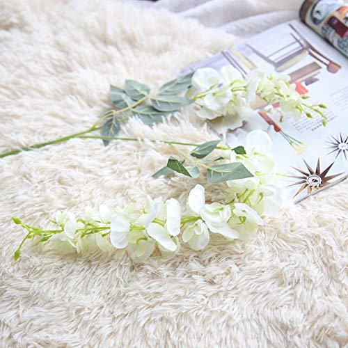 Gotian 39Inch Artificial Silk Wisteria Fake Garden Hanging Flower Plant Vine Wedding Decor Ideal for Festivals Parties Home Gardens Fencing Floral Tributes Sheds Decorations (White)