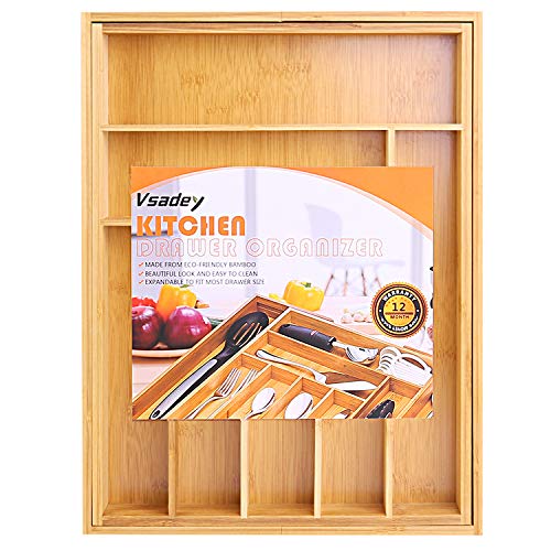 VSADEY Kitchen Drawer Organizer Bamboo Expandable Utensil Silverware Organizer, 9 Compartments Compact Cutlery Tray Organizer Holder for Kitchen Utensils, Flatware and Silverware - Thumbnail 7