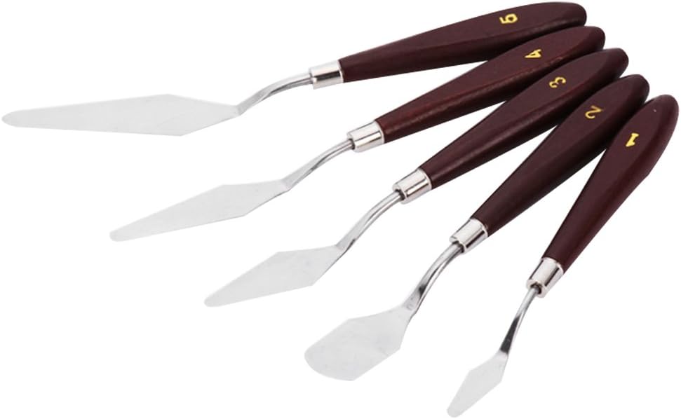 5PCS Painting Knife Set Stainless Steel Paint Mixing Scraper with Sturdy Wooden Handle