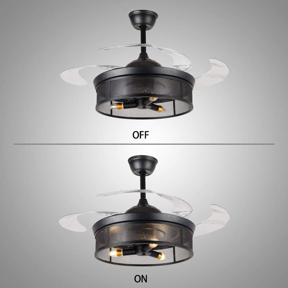 Rustic Retractable Blade Ceiling Fan Chandelier Remote Vintage Cage