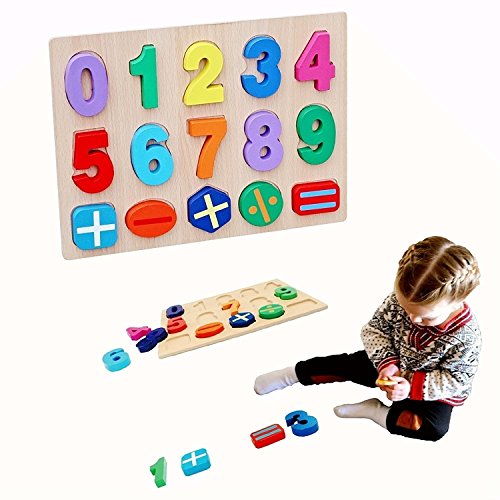 10 Numbers Wooden Peg Puzzles, OMGOD 1-10 Educational Intelligence Toys Learn colors count add and subtract Jigsaw Puzzle for Children Kids