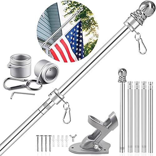 Updated 6 FT Flag Pole Kit with 2 Aluminum Flagpole Rings, Holder and 2