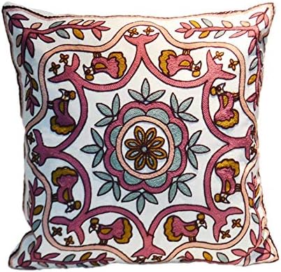 Embroidered Decorative Throw Pillow Covers | Bohemian Floral Square 20x20 Inches Rustic Pillows Cover for Sofa Couch Living Room Bedroom 100% Cotton Pillows
