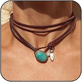 MAQVQLU Boho Choker Necklace for Women Brown Suede Choker Necklace Western Cowgirl Choker Necklace Turquoise Coin Leather Choker Western Boho Necklaces
