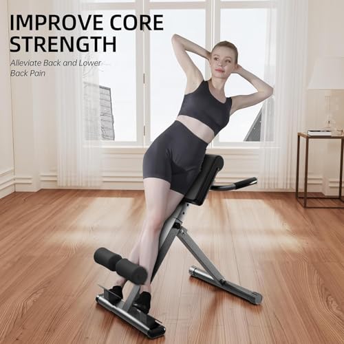 Hyperextension Bench Roman Chair, Adjustable Back Extension Machine for Glute, Foldable Multi-Function Workout Equipment for Home Gym Fitness