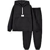 fioukiay Boys Half-Zipper Athletic Sweatsuits Jogger Set 2-Piece Long Sleeve Hoodie And Pants Outfit Fall Winter 8-12 Years