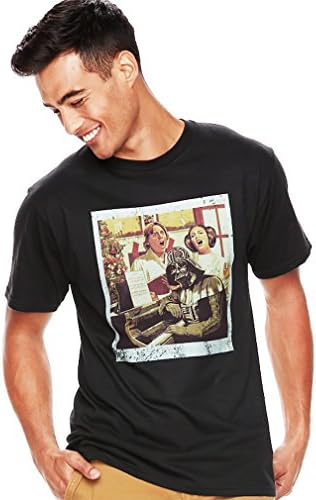 Star Wars Christmas Mens Retro Tee with Luke Skywalker, Princess Leia and Darth Vadar (Medium)