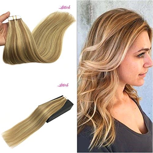Labhair 18inch 20pcs 50g Balayage Hair Extensions Tape in Remy Human Hair Blonde Highlight Colorful of Seamless Adhesive Tape
