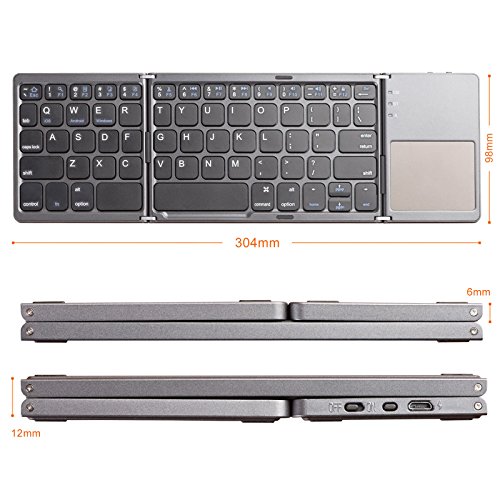 Lindon-Tech Foldable Bluetooth Keyboard, Rechargeable Portable Keyboard Bluetooth Wireless Keyboard with Touchpad for Tablet Samsung Phone (with Touchpad)