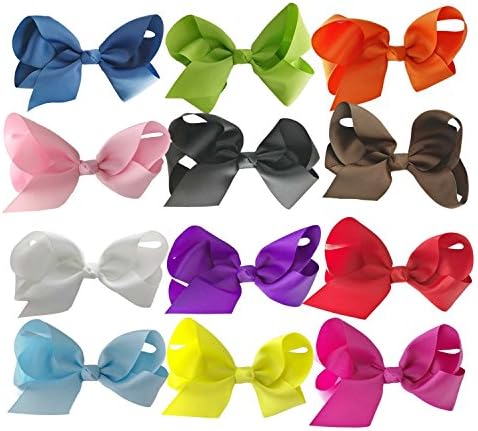 Angirl Barrettes 12Pcs 6" Large Hair Bows Alligator Clips for Teens Baby Girls