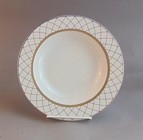 10" Soup Plate with Gold Net, European Vintage Porcelain Dinner Plate with Gold Trim, Rimmed Soup Bowl, 6-Piece Set