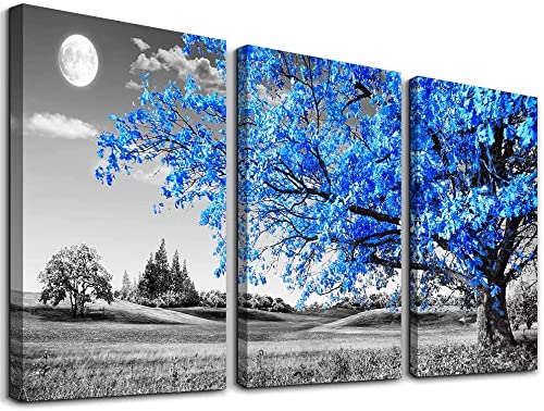 hyidecorart Large Canvas Wall Art for Living Room, Modern Blue Tree Artwork Nature Bathroom Pictures Bedroom Wall Decor, Family Prints Paintings Wall Decorations for Hallway Kitchen Office (12"×16"×3)