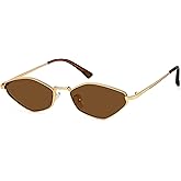 Fozono Retro Irregular Narrow Sunglasses for Women Trendy Vintage Polygon Small Shades Metal Frame UV Protection