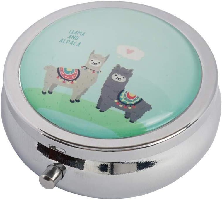 Halulu White Lama Couple of Cute Animals Llama Custom Fashion Round Glass Pill Case 2.1 Inch Tablet Holder Storage Bag Wallet