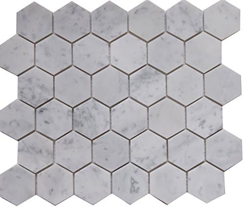 Carrara White Marble Mosaic Tile, CWMM2HEX, Chip Size 2" Hexagon, 12"X10"X3/8", Polished (Sample Swatch 3"X6")