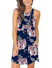 YUNDAI Vestido de verano para dama, sin mangas, suelto, liso, casual, corto con bolsillos