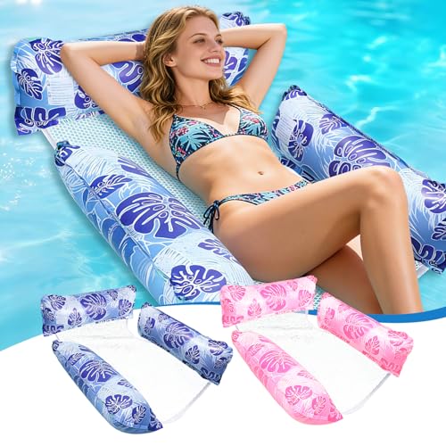 2 Pieces Inflatable Pool Mattresses, 4 in 1 Adult Swimming Pool Buoy, Versatile Floating Hammock with Floating Chairs, Inflatable Hammock Net, Adult Accessory, for Beach Holiday