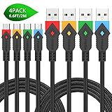 Micro USB Cable, 4Pack 6.6FT/2M Foxsun Premium Nylon Braided Tangle-Free USB 2.0 High Speed Data Sync Charger Cables For Samsung, HTC, Motorola, Nokia, Kindle, Tablet and more(Red, Orange, Blue,Green)
