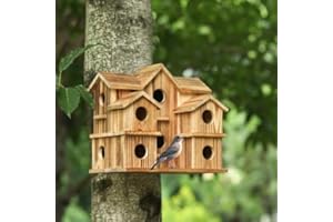 YYYUAN Bird Houses for Outside 10 Hole Bird House Room for 10 Bird Families Large Bird House for Garden/Courtyard/Backyard Decor Finch Bluebird Cardinals Handmade Hummingbird House