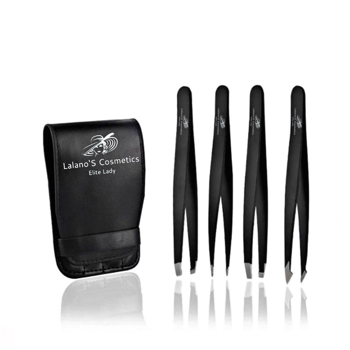 Lalano'S Cosmetics Elite Lady Deluxe Tweezers Set of 5 Tweezers Black Stainless Steel Facial Hair Eyebrow Splitter Professional Beauty Tool Hair Removal Rustproof