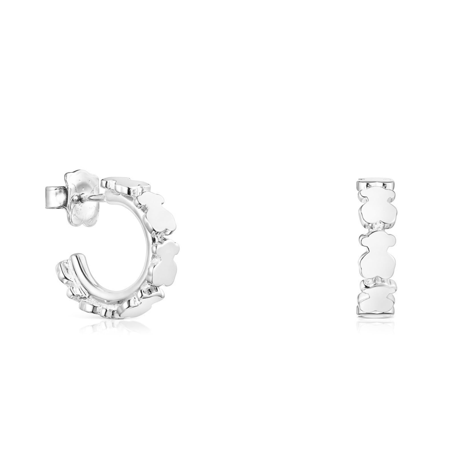 TOUS Women's Sterling Silver Hoop Earrings with Mini Carousel Bear Patterns 5.5mm, Diameter 11mm Elegant and Different, Straight Collection
