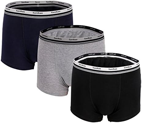 SanBao Mens Boxer Briefs Underwear, Mens Briefs Cotton Low Rise Pouch Classic Underpants 3 Pairs(Black/Navy/Grey, M)
