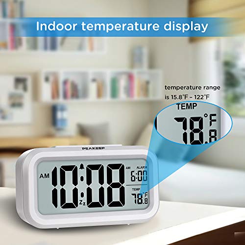 Peakeep Smart Night Light Digital Alarm Clock with Indoor Temperature