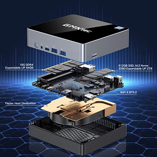 GMKtec Mini PC i5-1135G7, Desktop Computers 4 Core(up to 4.2GHz), 16GB RAM 512GB NVME SSD, Micro Computers with WiFi6, BT5.2, Triple HD 4K Thunderbolt4 8K Display, USB 3.2