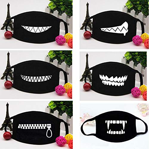 Atomcool 6 Pack Anime Mouth Mask, Unisex Cool Anti-Dust Face Mouth Masks, Black Fashion Face Mouth Cover Mask for Kids Teens Men Women (Teeth Pattern) - Thumbnail 4