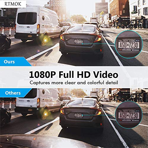 RTMOK 1080P Dash Camera Front and Rear 4'' IPS Screen Dual Dashboard Camera Recorder for Cars with Loop Recording G-Sensor 170Â° Wide Angle Night Vision and Parking Mode