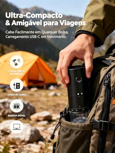 GODREAM Moedor de Café Elétrico Portátil, com Lâminas Cônicas em Liga Cerâmica, 38 Níveis de Moagem Ajustáveis, Sem Fio e Recarregável, Ideal para Casa, Viagens e Camping, com Escova de Limpeza