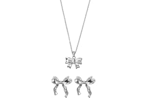 QXFQJT Gold Bow Earrings Necklace Set Golden Ribbon Earrings Necklace for Women Bowknot Jewelry Christmas Gift