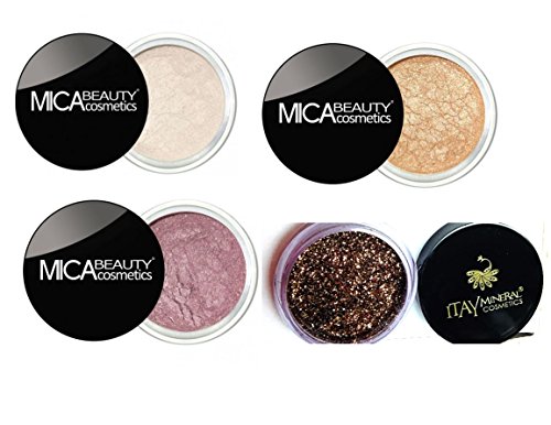 Bundle 4 items: Mica Beauty Eyeshadow Shimmer: #8 Tease #56 Day Dreams #28 Rende-vous + Itay Glitter Golden Brown #21