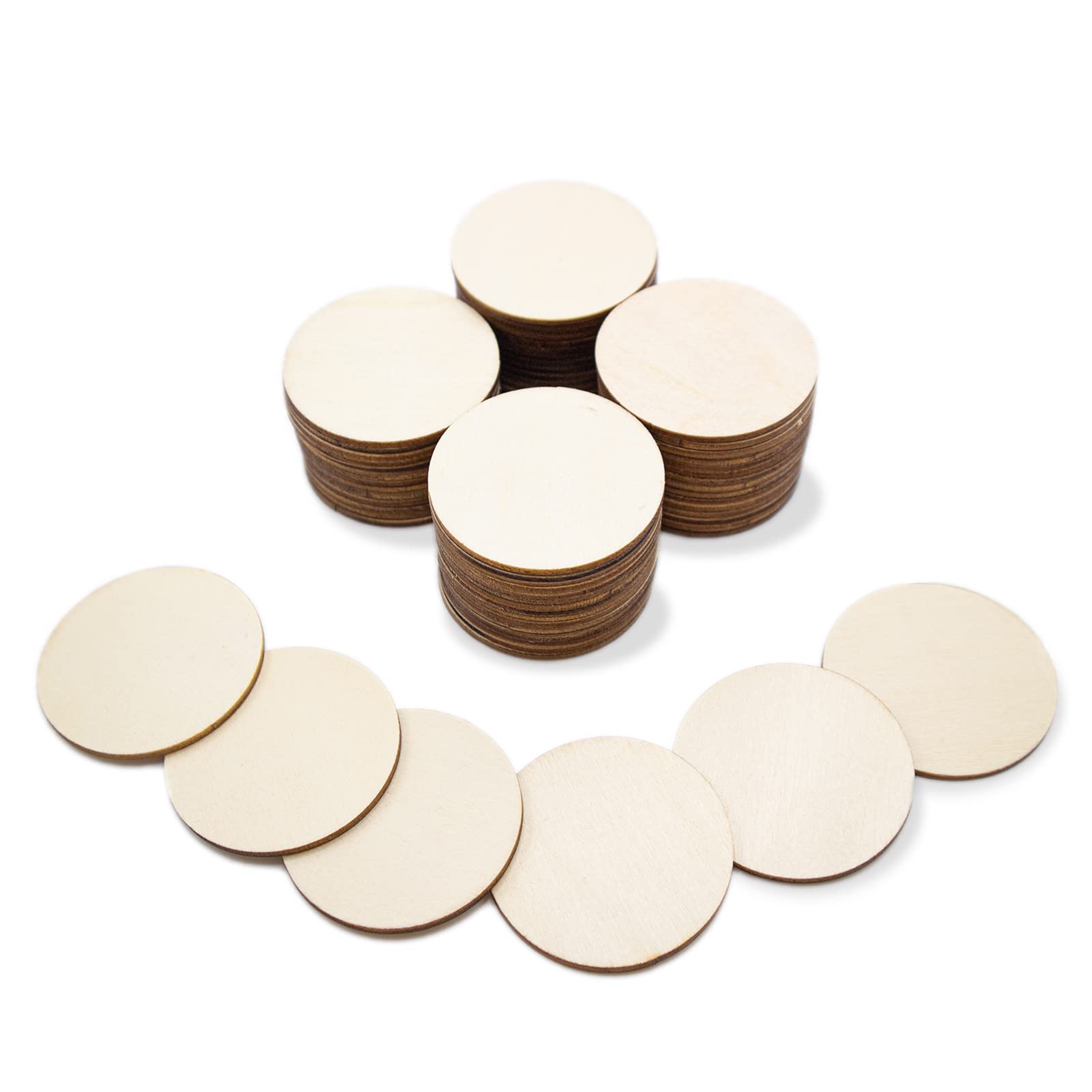 CUWELT 100PCS 50mm Unfinished Wood Circles for Crafts, Wooden Slices Discs Pieces with 2.5mm Thickness, Round Wood Log Natural for Wedding Décor, DIY Art Craft, Ornaments, Scrapbook, Plaques