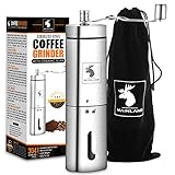 Manual Coffee Grinder by Mainland (Hand Held) Adjustable Fine, Medium, Coarse Grounds | Ceramic Burr Mill for Whole Bean Grinding | Home Kitchen, Office, Travel