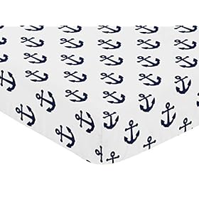 Sweet Jojo Designs Navy Blue White Anchors Boy Girl Fitted Crib Sheet Baby or Toddler Bed Nursery - Nautical Theme Ocean… 51nVbh04oSL