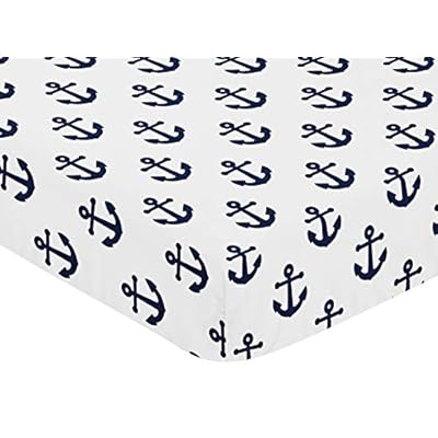 Sweet Jojo Designs Navy Blue White Anchors Boy Girl Fitted Crib Sheet Baby or Toddler Bed Nursery - Nautical Theme Ocean… 51nVbh04oSL