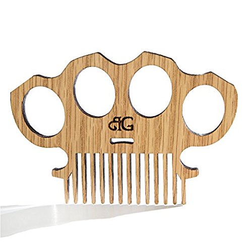 BEARD GAINS Brass Knuckles Fine Tooth Wooden Beard/Mustache Comb | Shape and Style with Portable Pocket Sized Facial Hairs Comb | MADE in USA