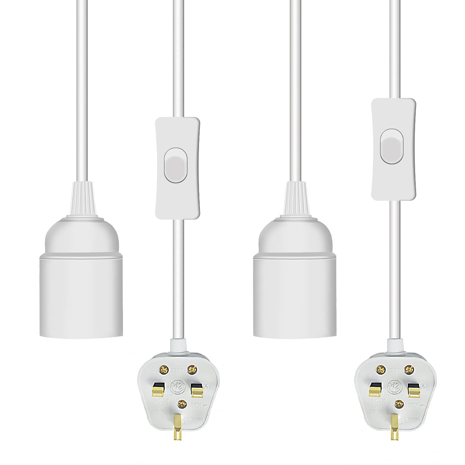 Plug in Pendant Light Fitting,2 Pack Plug in Ceiling Light,E27 Lamp Holder Suspended Hanging Light Fitting,4.5 M Cable Extension Hanging Pendant Lamp with On/Off Switch and UK Plug for Bedroom Kitchen