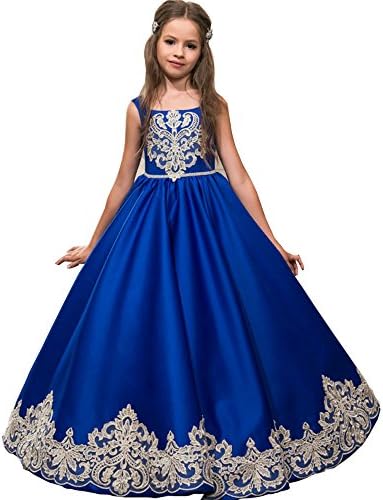 Lace Flower Girl Dresses For Wedding Satin Girl Party Dress Blue Size8