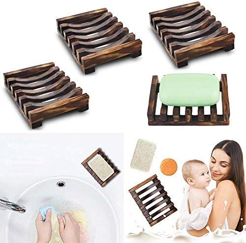 Groupcow 4Pcs Wooden Soap Dish Bath Shower Holder Soap Case for Bathroom